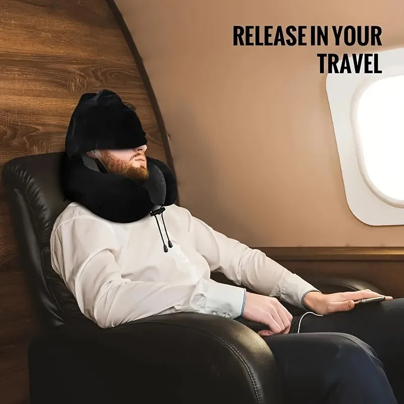 Experience Ultimate Comfort with Our Memory Foam Hooded U-Shaped Travel Pillow - Perfect for Airplane, Office, Car, and Home Naps!
